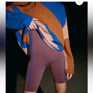 Nagnata Women’s Two Tone Rib Jacquard Knit All-In Suit In Bronze/Lapis Size XS-S